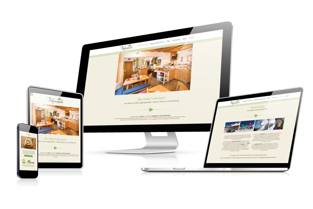 Responsive Webseite für das Bio-Hotel Tiefenbach umgesetzt mit Typo3