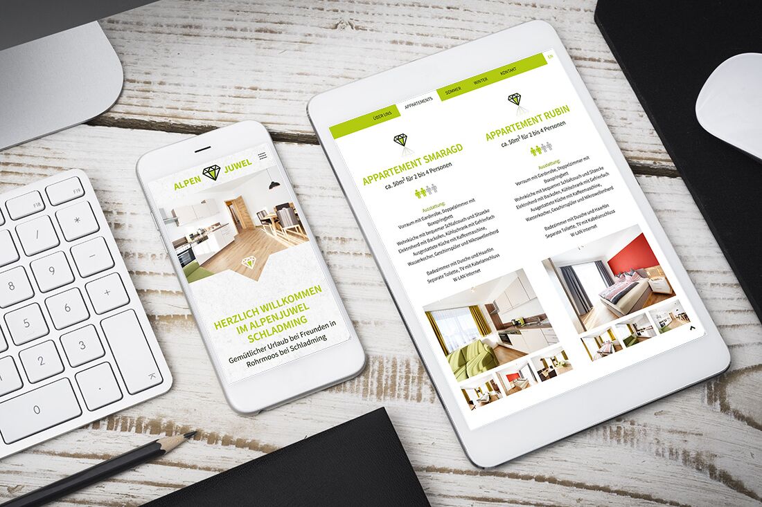 Responsive Website mit individuellem Template für Alpenjuwel Schladming